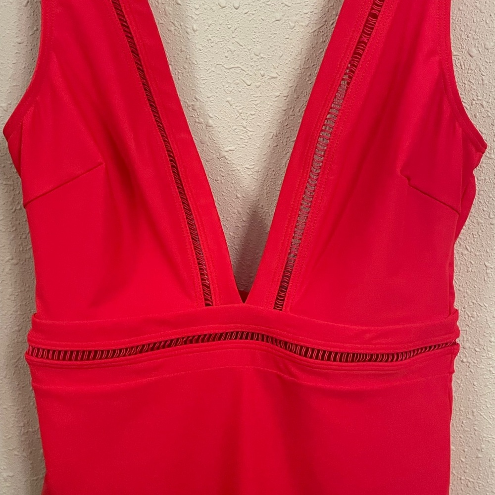 Ted Baker Bright Orange/Pink One Piece Swimsuit V-Neck - Picture 2 of 5